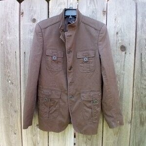 ZARA MAN MILITAR JACKET SIZE 38 DARK GREEN BUTTON POCKETS LONG SLEEVE COTTON